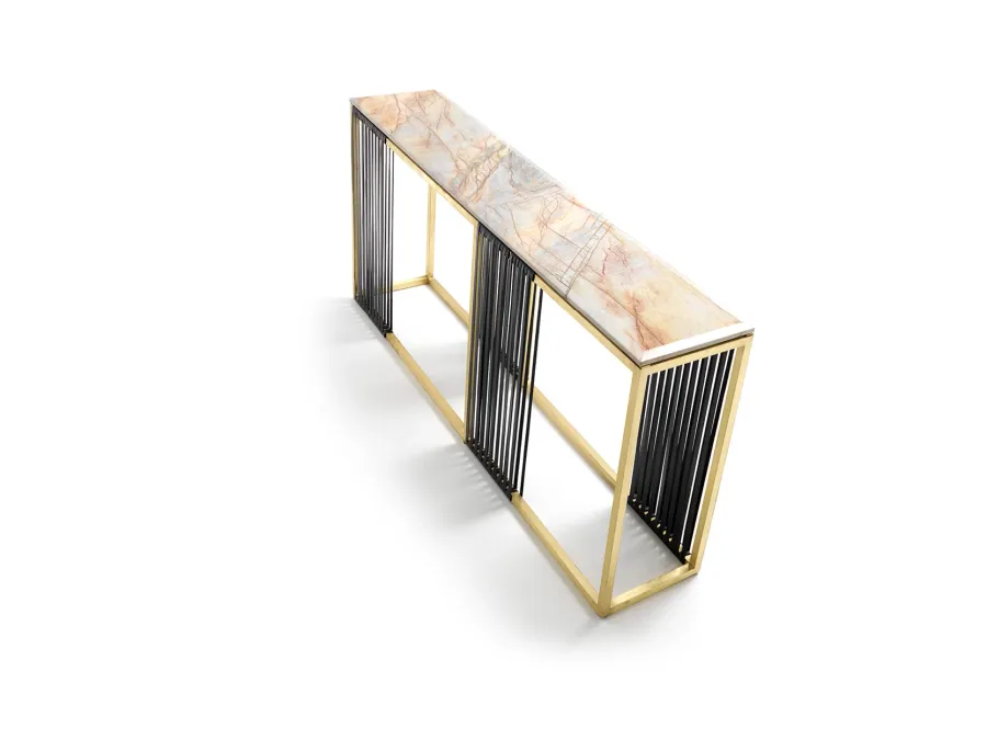 obrazek 1 Designerska konsola - marmur, metal, wzbogacona ręcznie owijanymi paskami skóry -