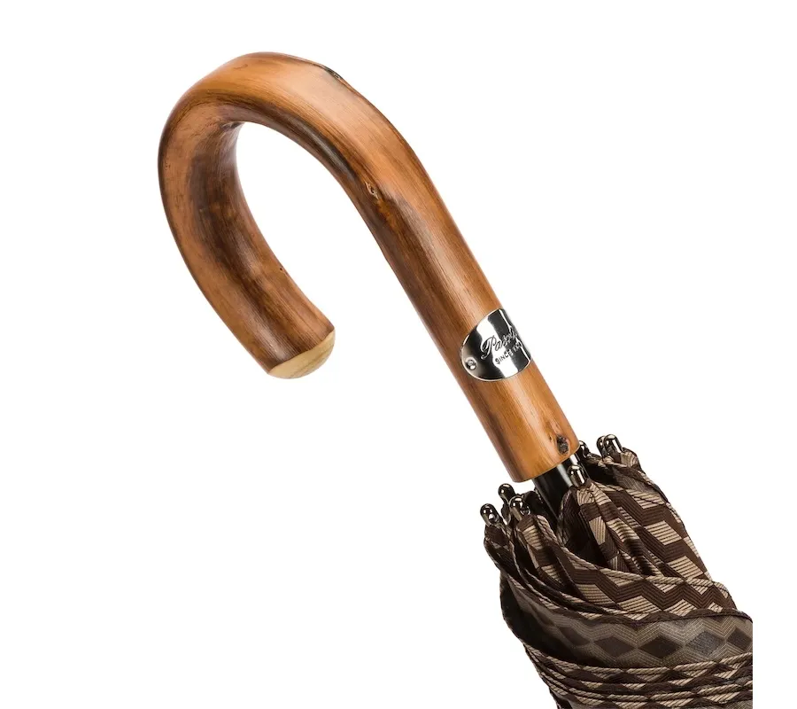obrazek 3 Stylowy brązowy parasol męski ze wzorem w drobne romby - Pasotti