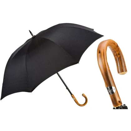 Picture Classic black men's umbrella with a wooden handle - Pasotti