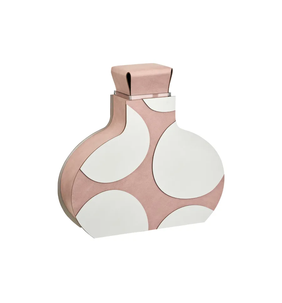 obrazek 2 Designerski wazon Otto 9x37xH38 cm wykonany ze skóry w kolorze pudrowego różu i perłowym