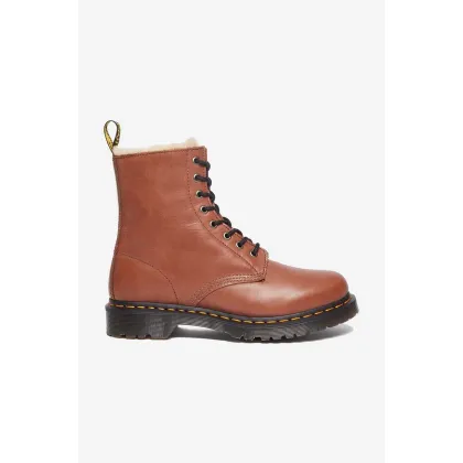 Zdjęcie Dr. Martens botki skórzane 1460 Serena damskie kolor brązowy na płaskim obcasie lekko ocieplone DM27782225