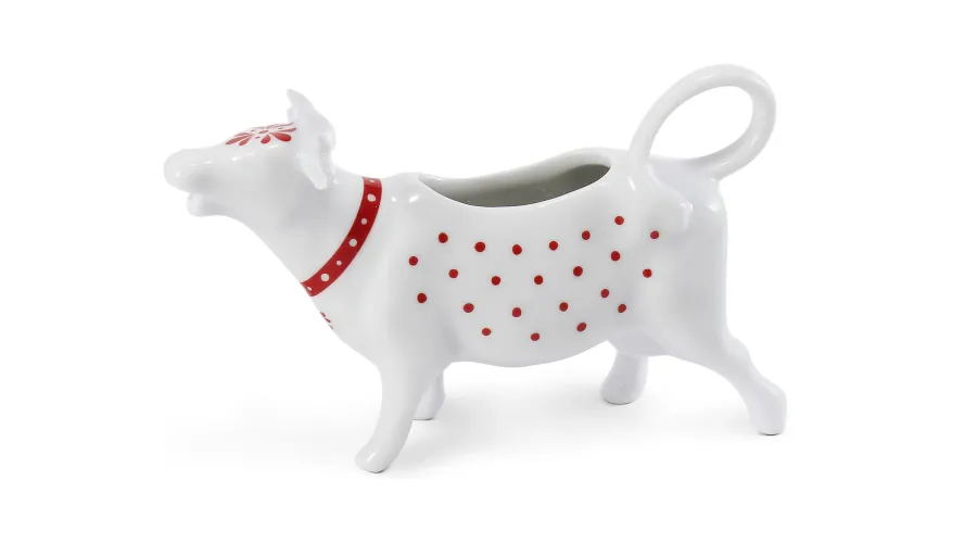 obrazek 1 Dzbanek na mleko z porcelany w kształcie krowy z czerwonym zdobieniem - Leander