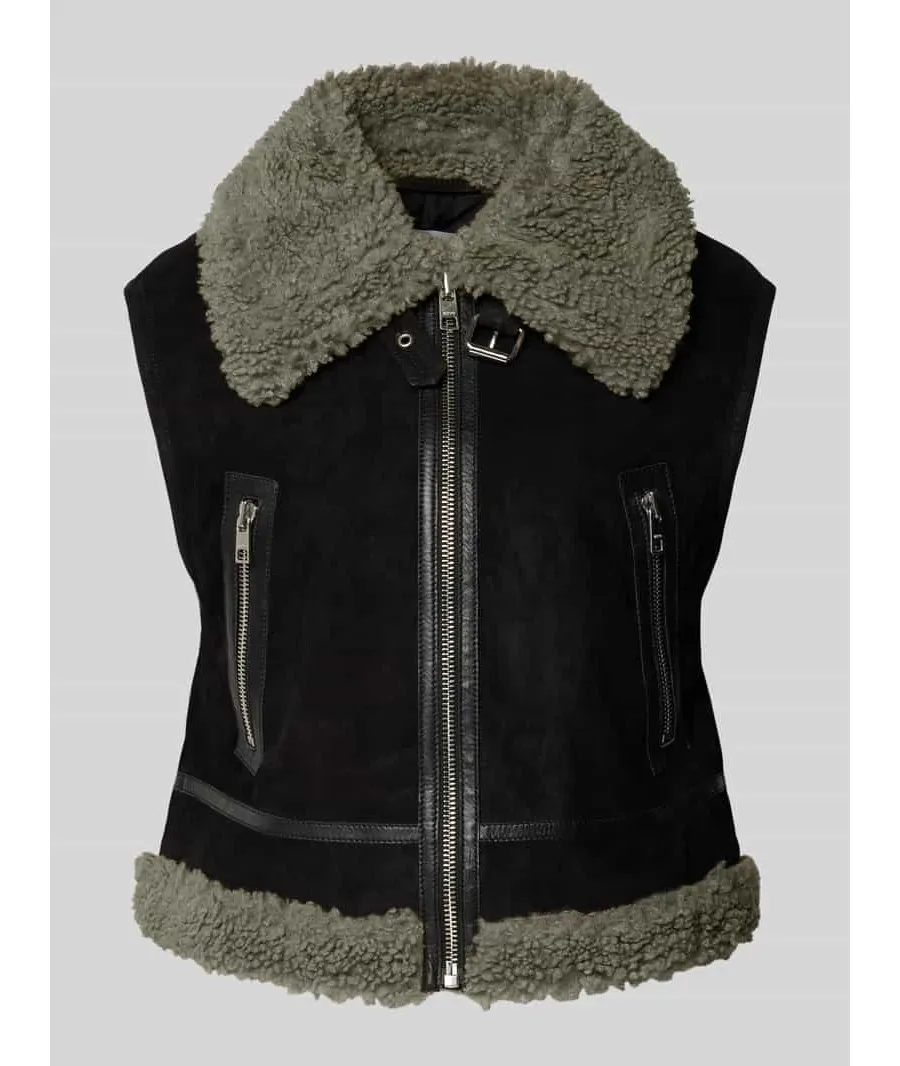 obrazek 1 Kamizelka skórzana z bocznymi kieszeniami zapinanymi na zamek błyskawiczny