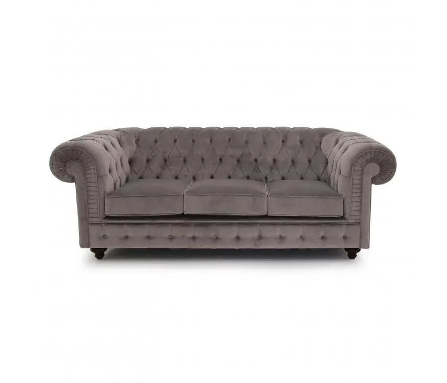 obrazek 1 Szara elegancka sofa 3-osobowa w stylu Chesterfield- Sevensedie