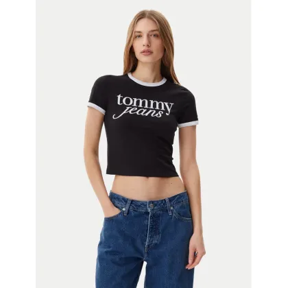 Zdjęcie Tommy Jeans T-Shirt Script Ringer DW0DW20631 Czarny Slim Fit