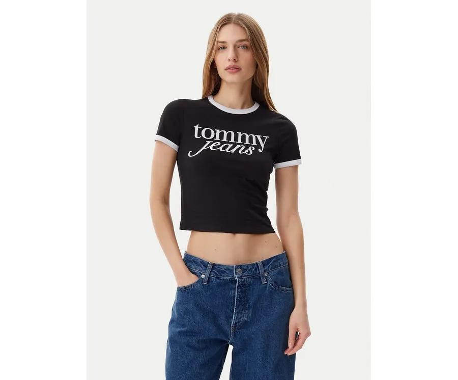 obrazek 1 Tommy Jeans T-Shirt Script Ringer DW0DW20631 Czarny Slim Fit
