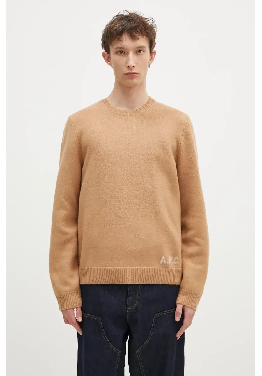 obrazek 1 A.P.C. sweter wełniany Pull Edward męski kolor brązowy  WVBDJ.H23059