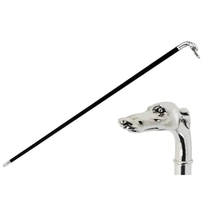 Zdjęcie Luksusowa czarna laska z rękojeścią w kształcie głowy charta – Pasotti