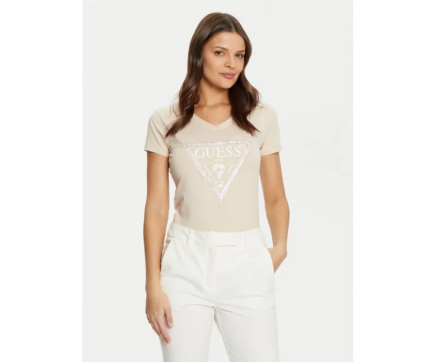 obrazek 1 Guess T-Shirt W5RI21 J1314 Beżowy Regular Fit