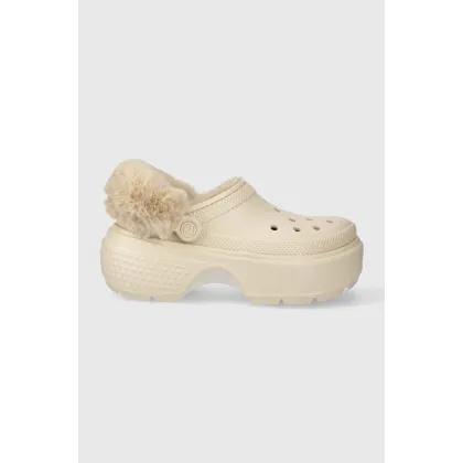 Zdjęcie Crocs klapki Stomp Lined Clog damskie kolor beżowy na platformie 208546