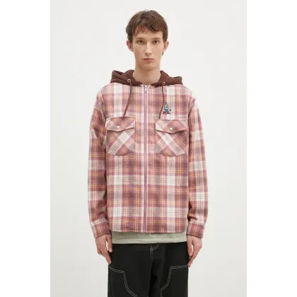 Zdjęcie ICECREAM koszula z domieszką wełny Hooded Flannel Zip Through kolor brązowy relaxed IC24435