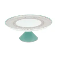 Picture Large porcelain cake stand on a leg from the Venezia collection with rich turquoise decoration and platinum finish - Vista Alegre