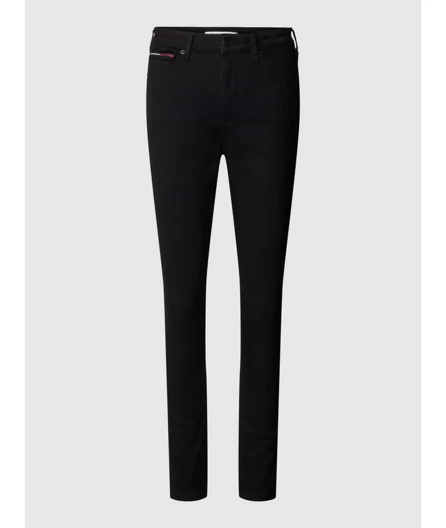 obrazek 1 Jeansy z wysokim stanem o kroju super skinny fit z naszywką z logo model ‘SYLVIA’