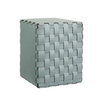 Zdjęcie Jasnobłękitny tapicerowany skórzany stołek Bottega 35x35xH40 cm