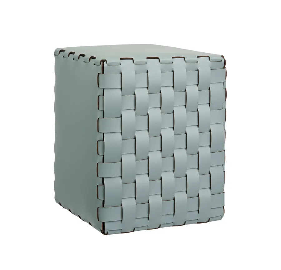 obrazek 1 Jasnobłękitny tapicerowany skórzany stołek Bottega 35x35xH40 cm