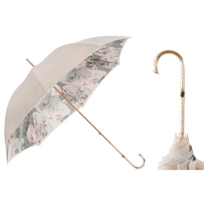 Zdjęcie Elitarny parasol damski w kolorze kości słoniowej zdobiony subtelnym motywem kwiatowym - Pasotti