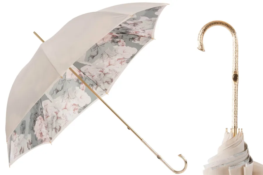 obrazek 1 Elitarny parasol damski w kolorze kości słoniowej zdobiony subtelnym motywem kwiatowym - Pasotti