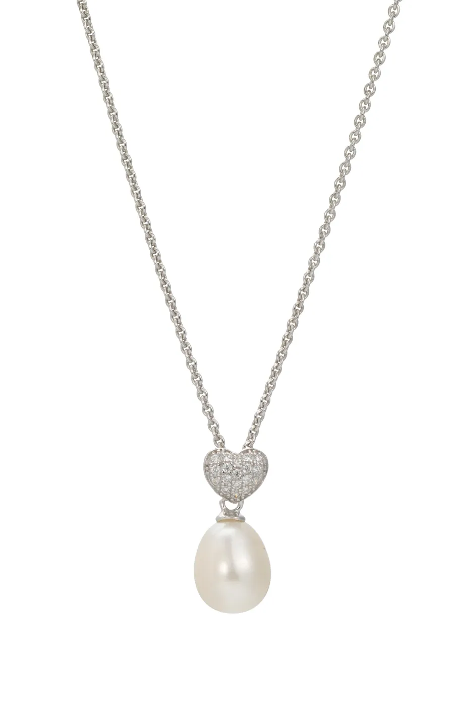 obrazek 1 Ekskluzywny naszyjnik z perłą słodkowodną z elementem w kształcie serca zdobionym cyrkoniami wykonany z 925/ srebra