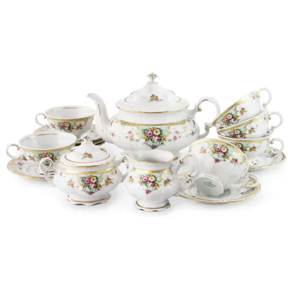 Zdjęcie Stylowy 15-elementowy klasyczny zestaw do herbaty zdobiony motywem kwiatów – Leander