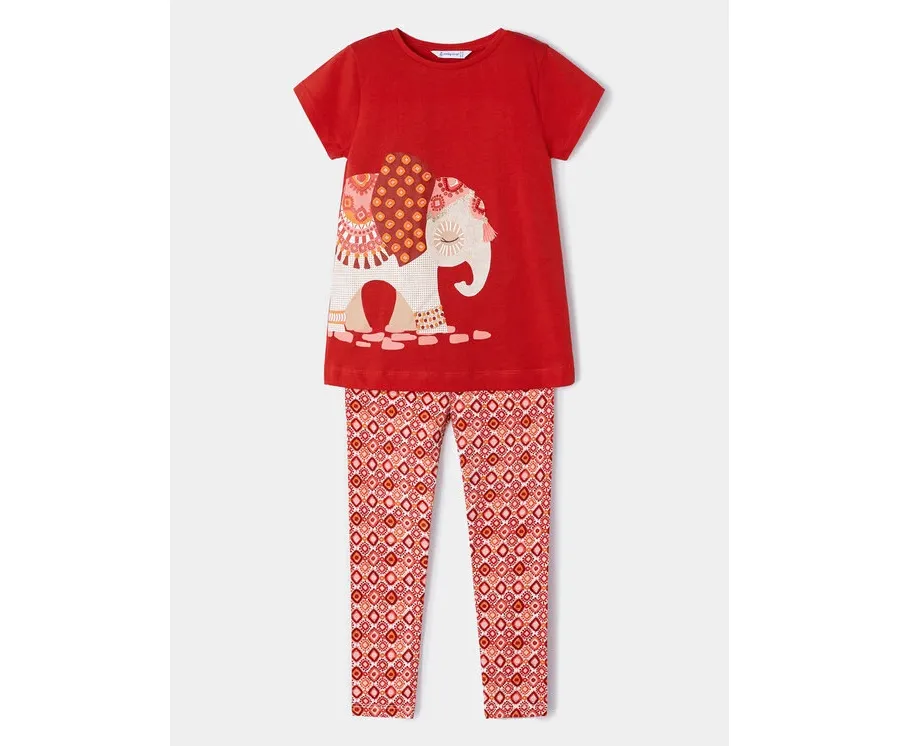 obrazek 1 Mayoral Komplet t-shirt i legginsy 3711 Czerwony Regular Fit