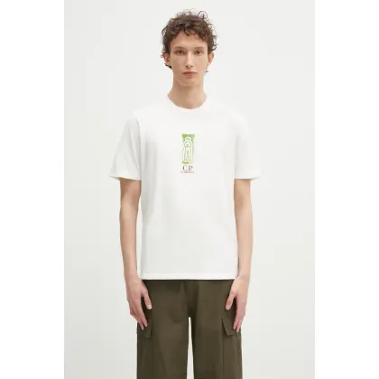Zdjęcie C.P. Company t-shirt bawełniany męski kolor beżowy z nadrukiem 18CMTS310A005431G