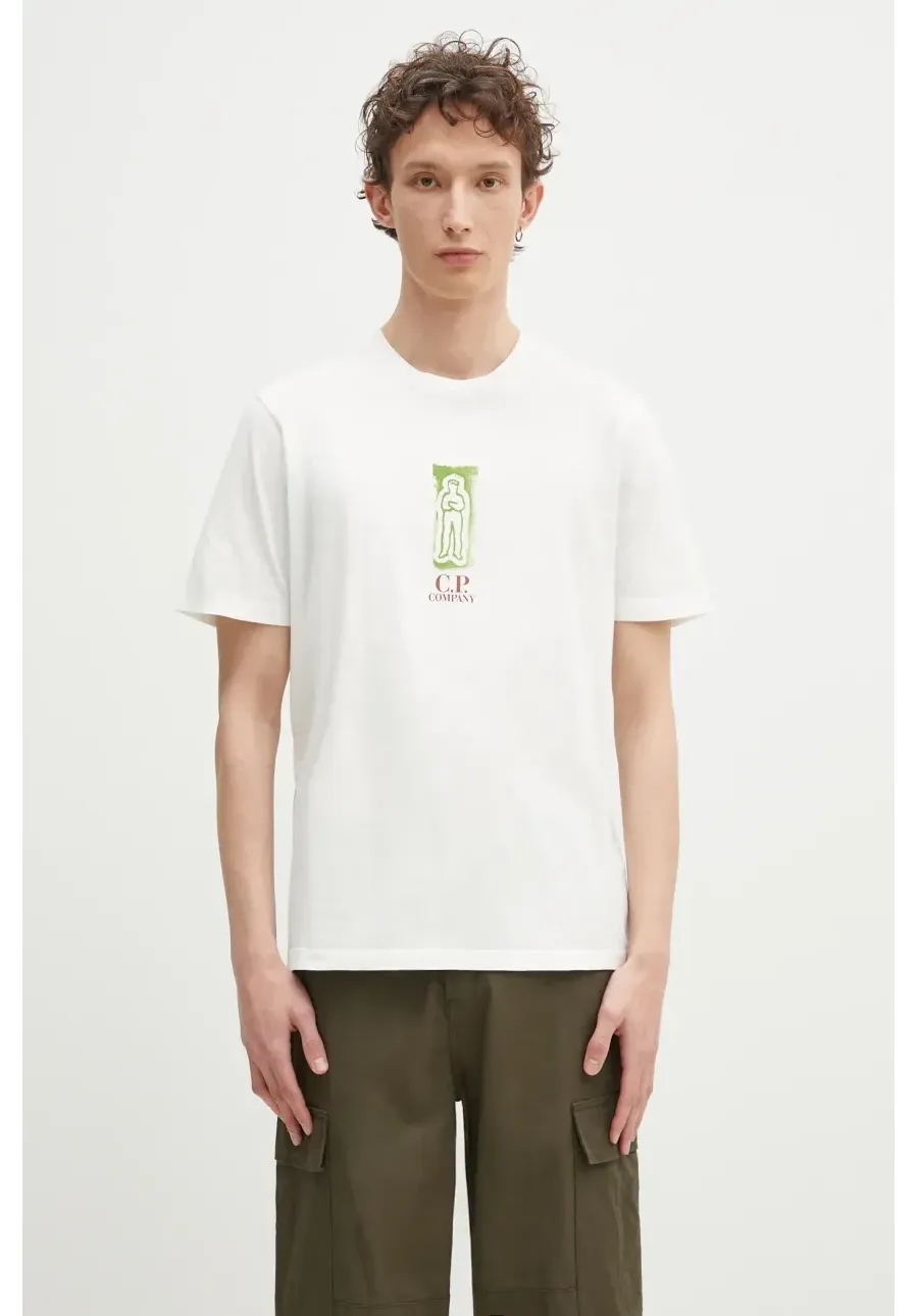 obrazek 1 C.P. Company t-shirt bawełniany męski kolor beżowy z nadrukiem 18CMTS310A005431G