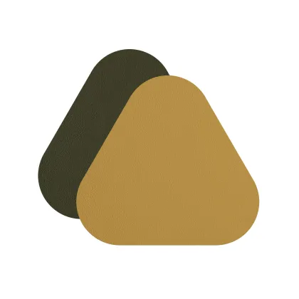 Zdjęcie Stylowa trójkątna podkładka pod kieliszek ze skóry w kolorze musztardowym i oliwkowym