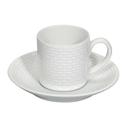 Picture White classic porcelain coffee cup and saucer from the Cesta collection with ornate relief decoration - 4 pieces - Vista Alegre