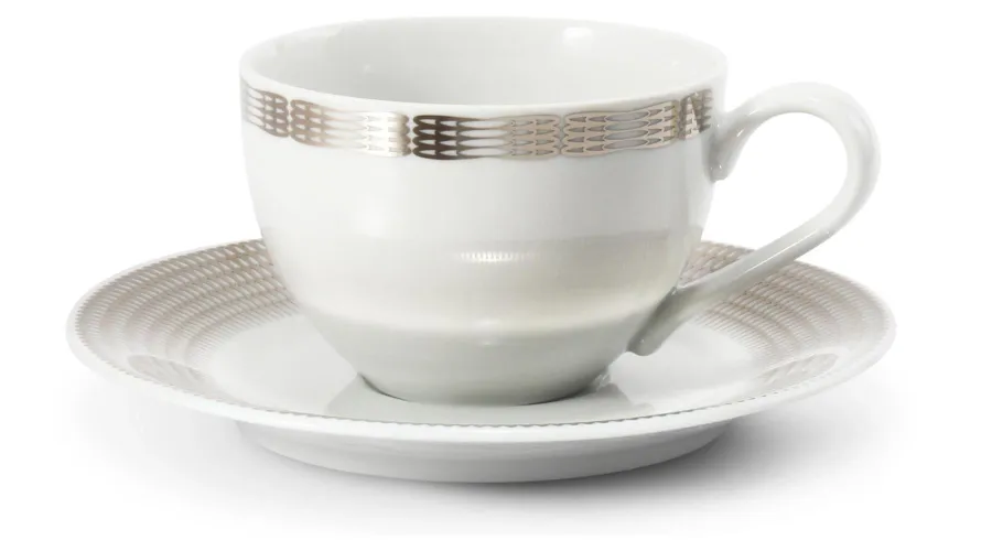 obrazek 1 Nowoczesna filiżanka do herbaty lub kawy ze spodkiem z porcelany ze srebrnym zdobieniem – Leander