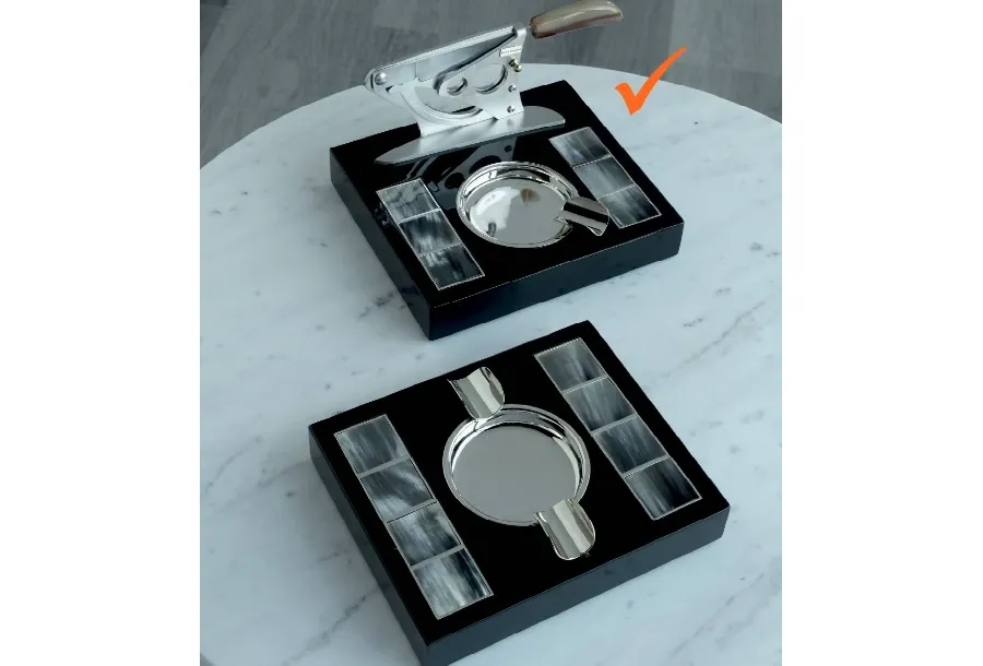 obrazek 1 Oryginalna popielniczka i obcinacz do cygara - niklowany mosiądz