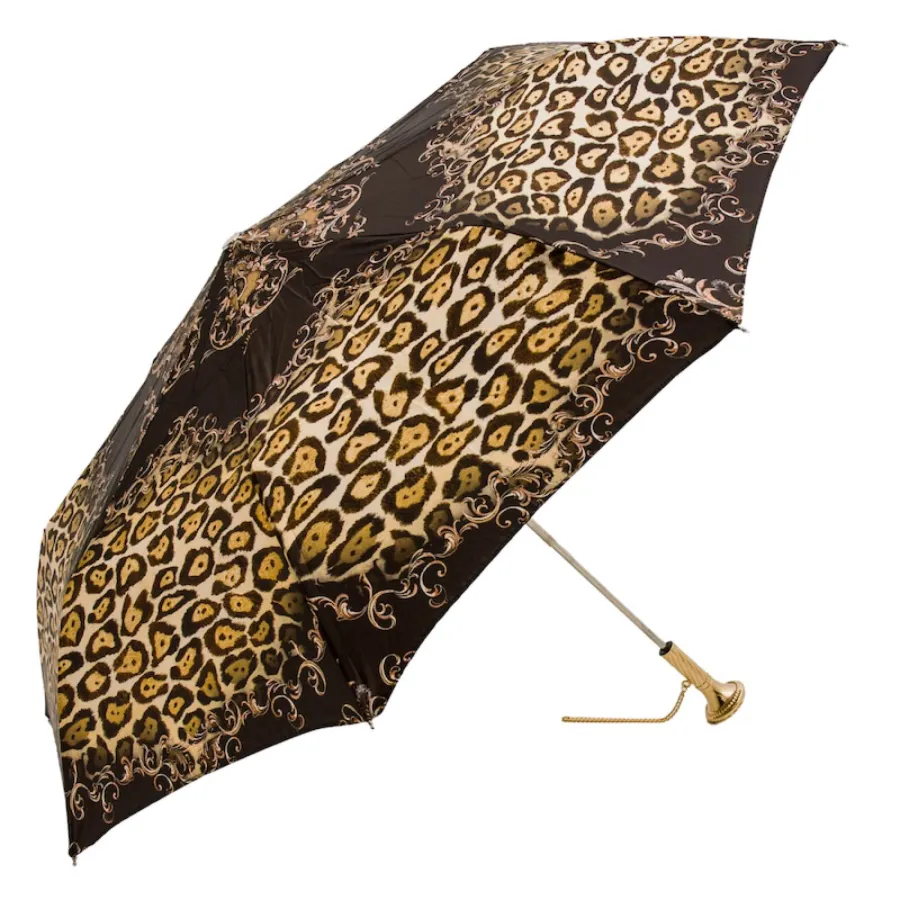 obrazek 7 Stylowy brązowy parasol damski zdobiony motywem skóry leoparda – Pasotti