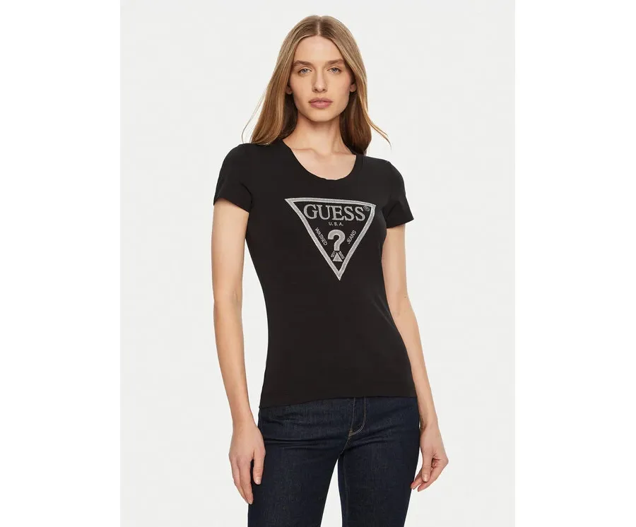 obrazek 1 Guess T-Shirt SS CN SHINY TRIANGLE Czarny Shirt Fit