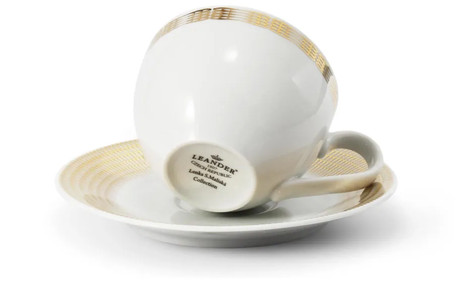 obrazek 2 Nowoczesna filiżanka do herbaty lub kawy ze spodkiem z porcelany ze złotym zdobieniem – Leander