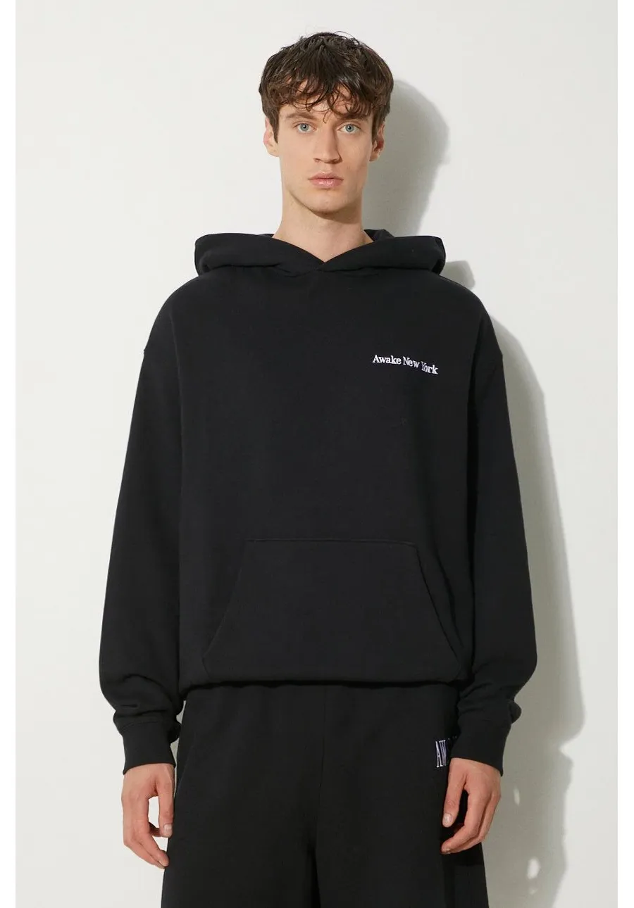 obrazek 1 Awake NY bluza bawełniana Serif Hoodie męska kolor czarny z kapturem melanżowa SP24-HD003