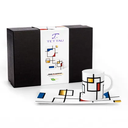 Zdjęcie Dwuczęściowy zestaw - kubek z podstawką zdobiony geometrycznym wzorem – Tettau