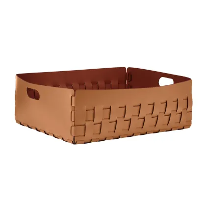 Zdjęcie Płaski kosz Bottega 60x50xH20 cm w stylowym kolorze koniakowym