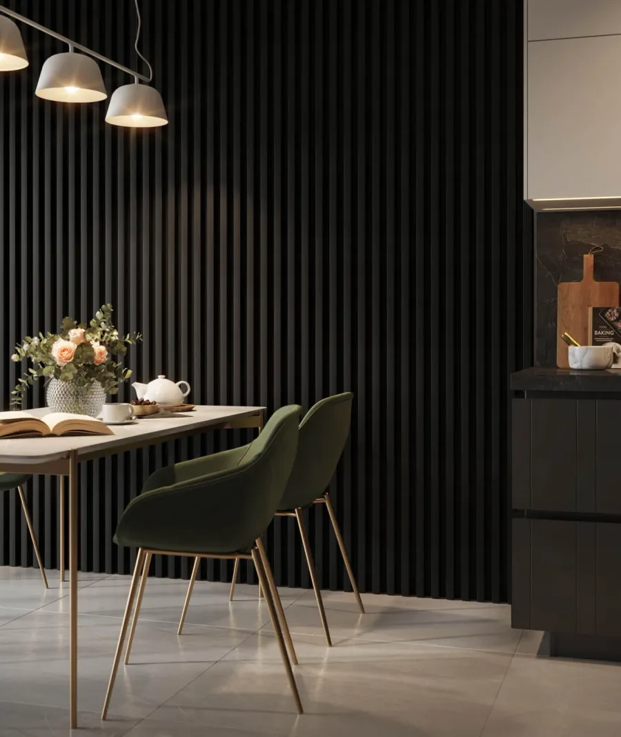 obrazek 1 275x48x5,9 cm LD (8 lameli czarny mat) panel akustyczny na płycie MDF 19 mm - dekoracja ścienna 3D