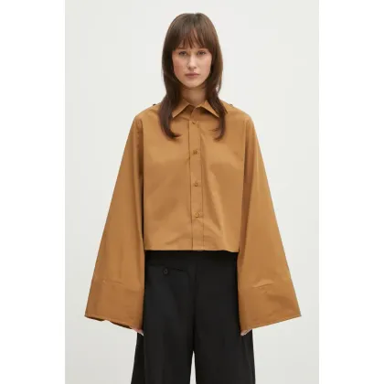 Zdjęcie MM6 Maison Margiela koszula bawełniana damska kolor brązowy regular z kołnierzykiem klasycznym S52DT0044
