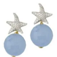 Picture 18K gold-plated silver earrings, white zircons, blue agate