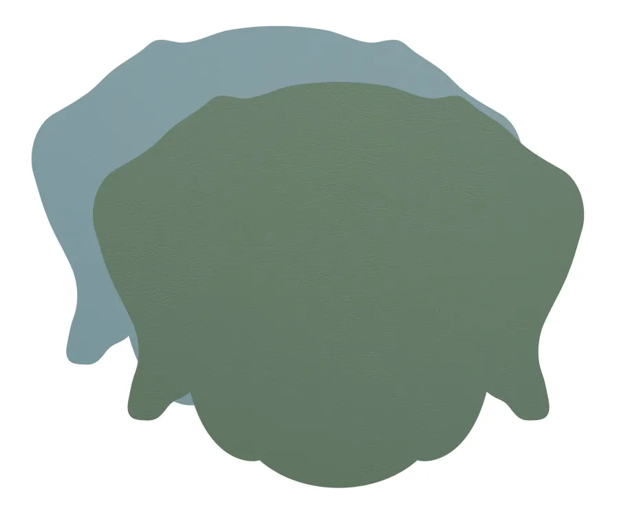 obrazek 1 Wyjątkowa skórzana podkładka na stół pod kieliszki w kształcie głowy psa w kolorze błękitu i liści eukaliptusa