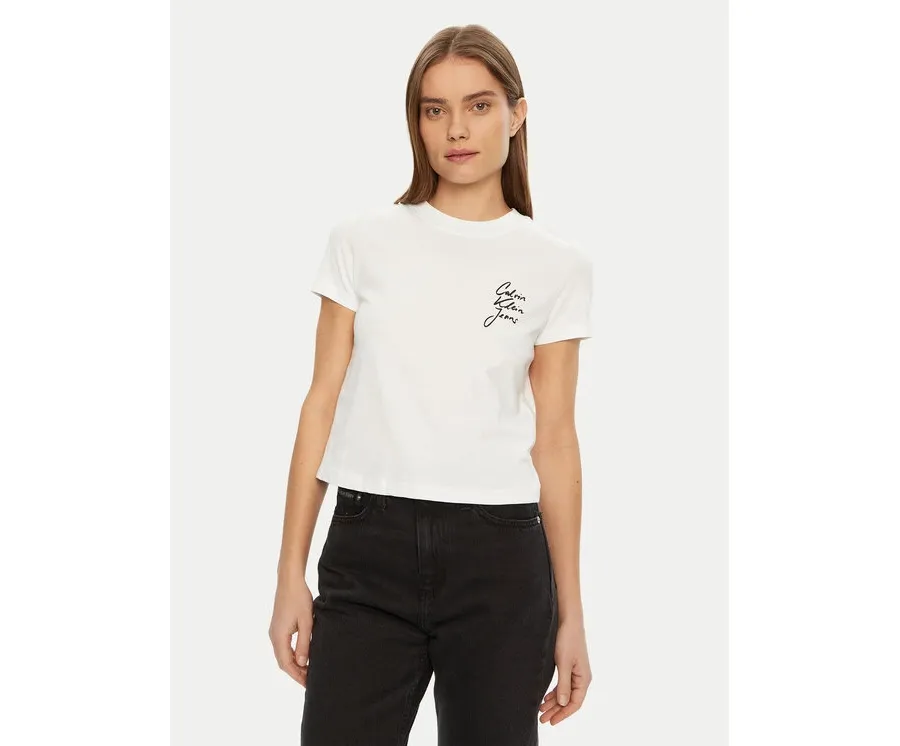 obrazek 1 Calvin Klein Jeans T-Shirt Script Institutional J20J224984 Biały Slim Fit