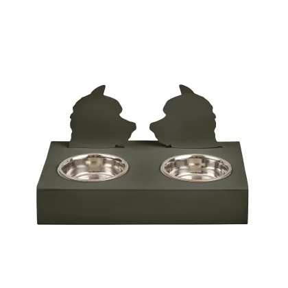 Zdjęcie Skórzany zestaw misek dla psa 40x22xH7,5 cm w kolorze ciemnej oliwki