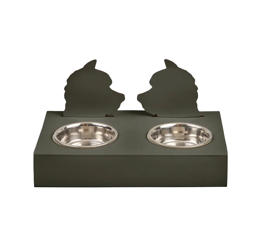 obrazek 1 Skórzany zestaw misek dla psa 40x22xH7,5 cm w kolorze ciemnej oliwki