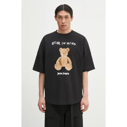 Zdjęcie Palm Angels t-shirt bawełniany Bear In Mind Over męski kolor czarny z nadrukiem PMAA002S25JER0021060