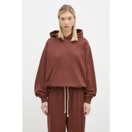 Zdjęcie New Balance bluza bawełniana damska kolor brązowy z kapturem gładka WT41537ROK