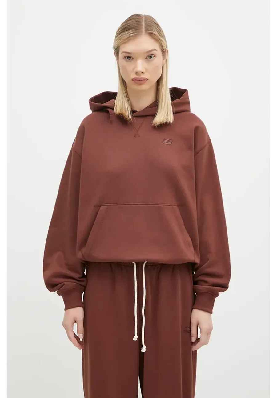 obrazek 1 New Balance bluza bawełniana damska kolor brązowy z kapturem gładka WT41537ROK