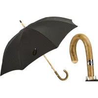 Picture Elegant black men's umbrella in a geometric pattern with an ash handle - Pasotti