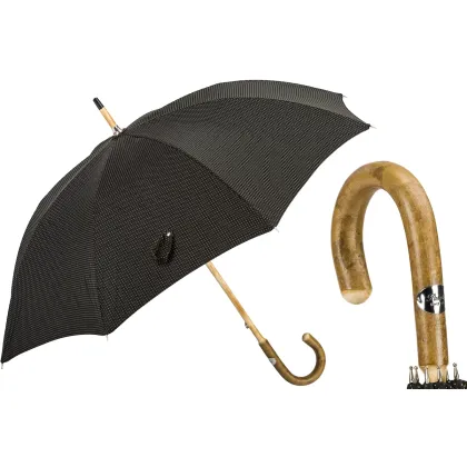 Picture Elegant black men's umbrella with a geometric pattern and an ash handle - Pasotti