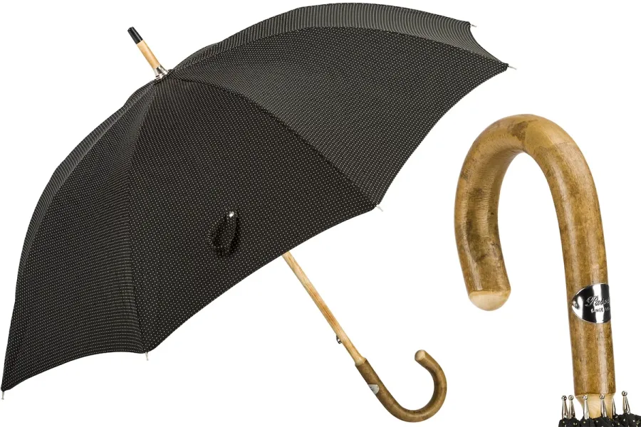 obrazek 1 Elegancki czarny parasol męski w geometryczny wzór z rączką z jesionu – Pasotti