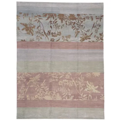 Zdjęcie Jasny dywan z wełny himalajskiej z wzorem roślinnym